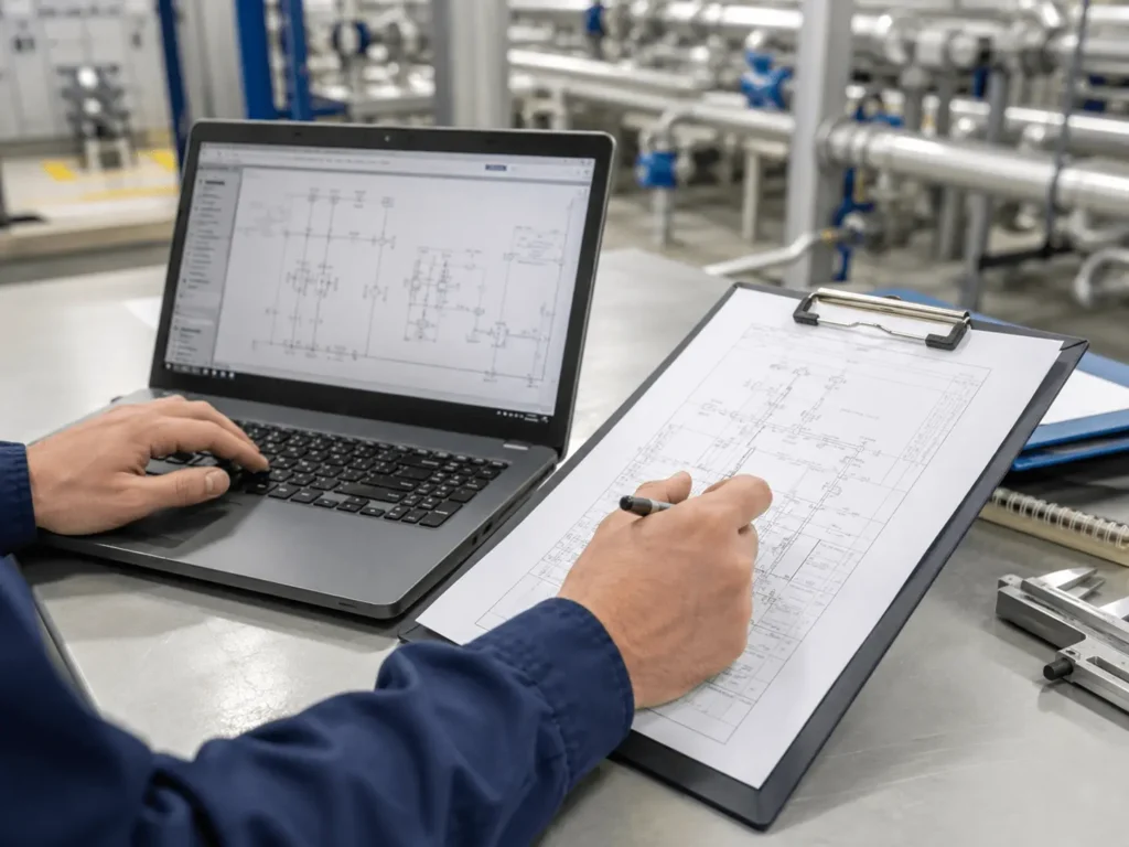 Infografia de dimensionament i instal·lació d'un generador de gasos industrials per a una planta.